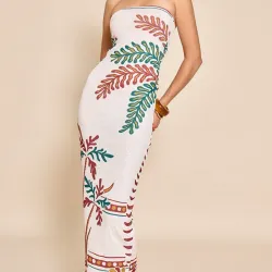 Vestido strapless largo playero 