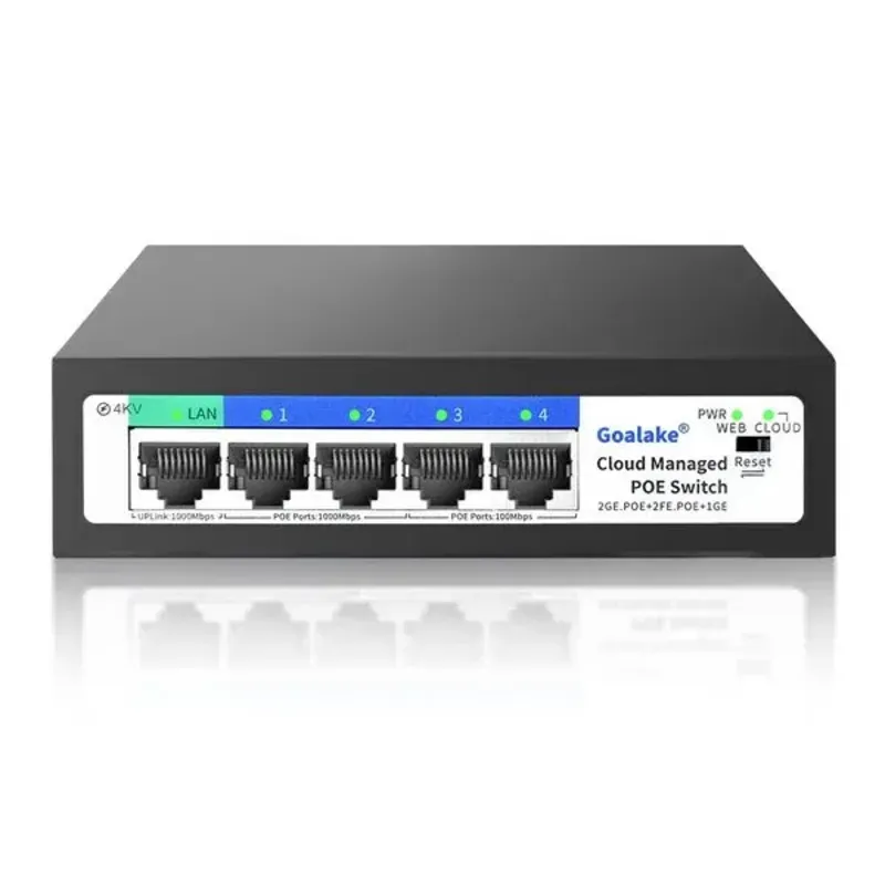 Switch poe de 5 puertos 3 GB + 2 100mb
