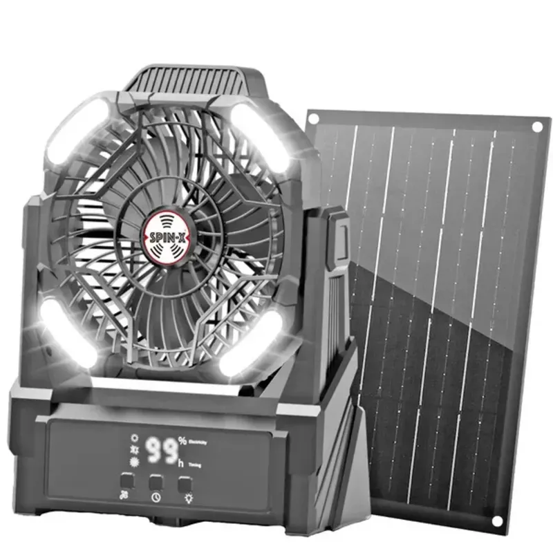 Ventilador portátil Spin-X con luces led + panel solar de 10 W
