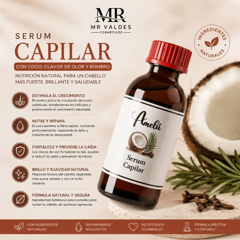 Sérum capilar De coco,clavos de olor,romero,canela,cacao