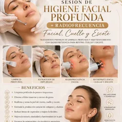 Sesión de Higiene Facial profunda +Tratamiento Rejuvenecedor de radiofrecuencia facial,cuello y escote