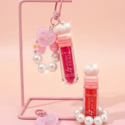 Brillo Labial con Pulsera de Perlas y Llavero de Osito
