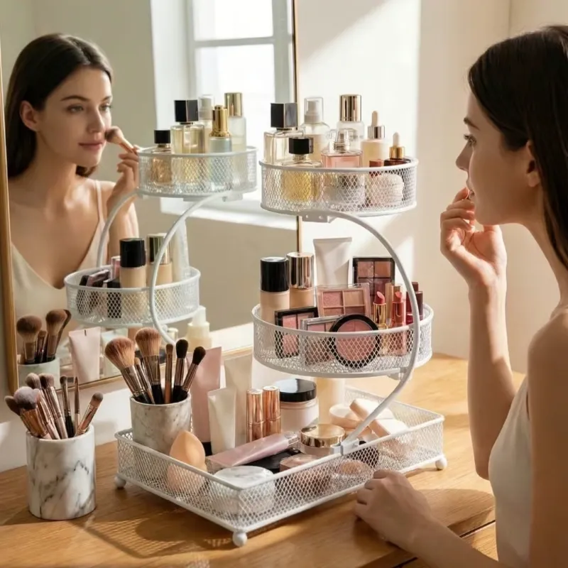 Organizador Metálico de Cosméticos y Skincare de 3 Niveles en Espiral