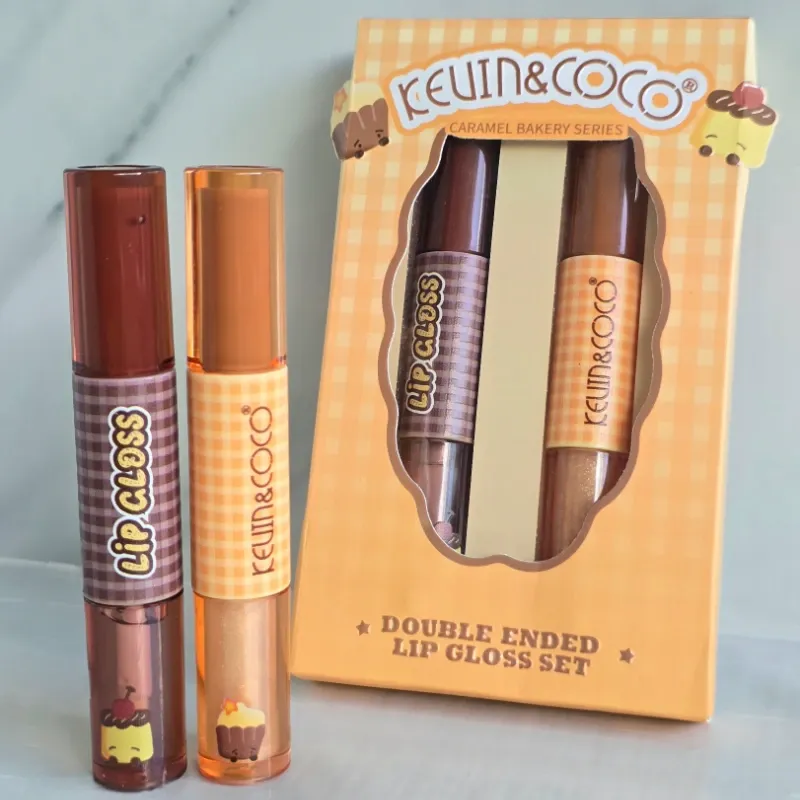 Set de labiales y brillos caramelo