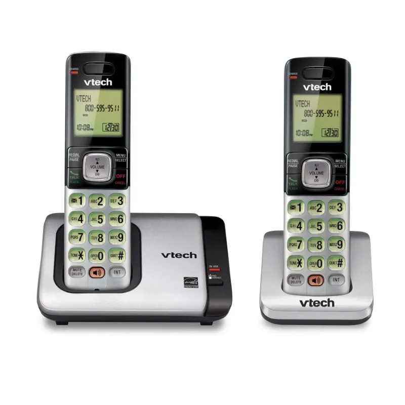 Teléfono Inalámbrico VTech DECT 6.0 con Identificador de Llamadas – Plata/Negro (2 Auriculares)