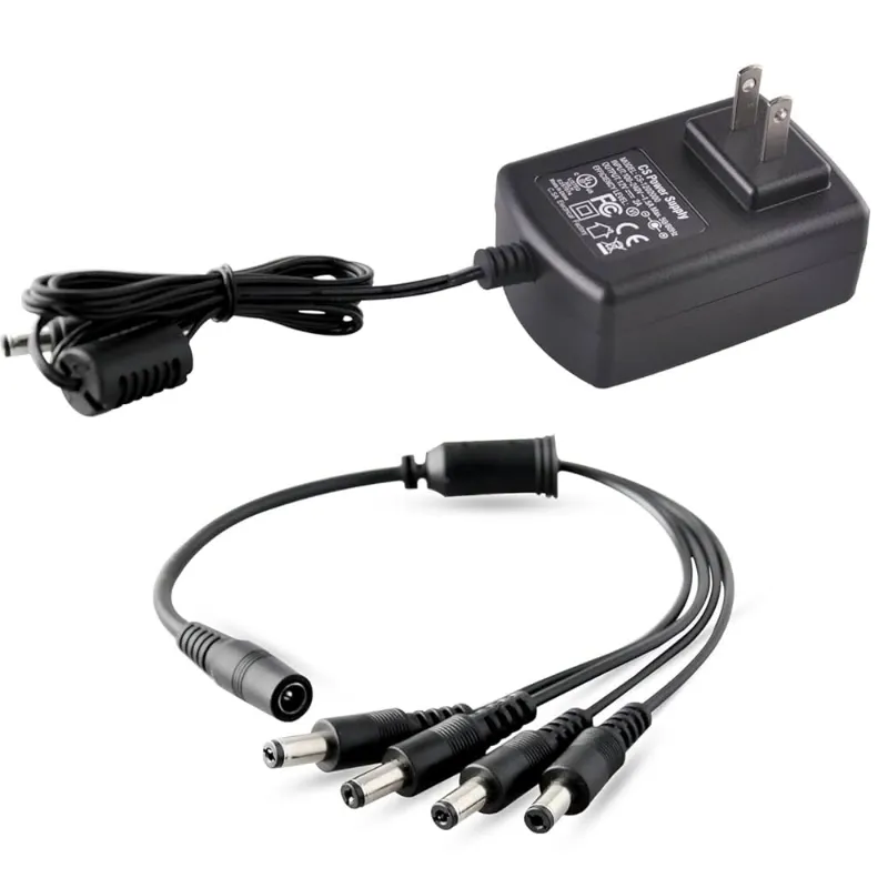 Adaptador de corriente para cámara de seguridad con divisor, cable de cámara ISEEUSEE de 12 V, 2 A, 100 V-240 V con cable divisor de alimentación de 4 vías, certificado FCC UL, adaptador de corriente CCTV transformadores, compatible con DVR analógico/AHD / cámara 