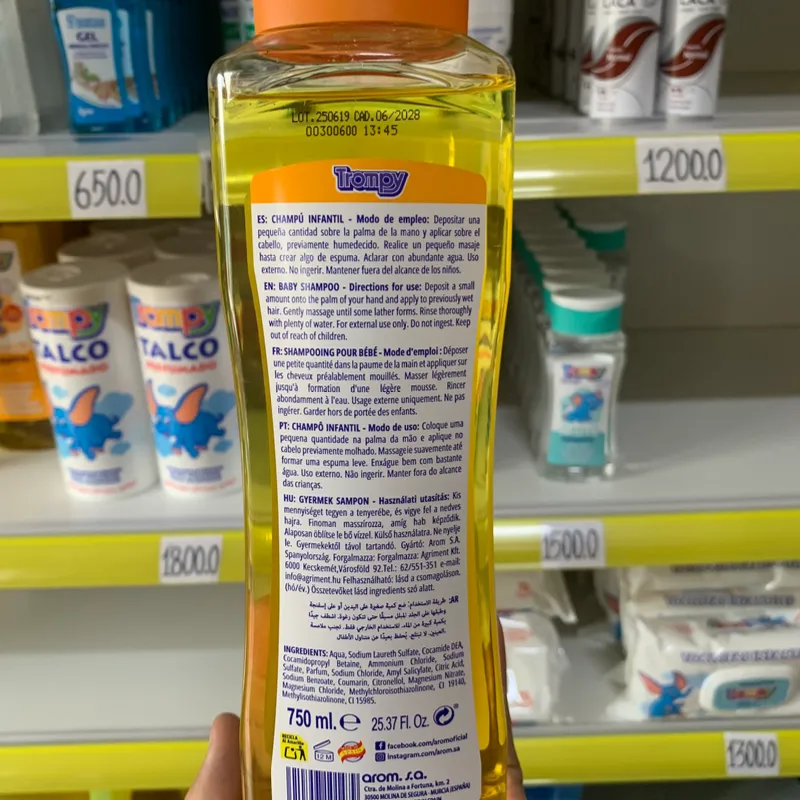 Champú Infantil Trompy 750ml.  No pica en los ojos!