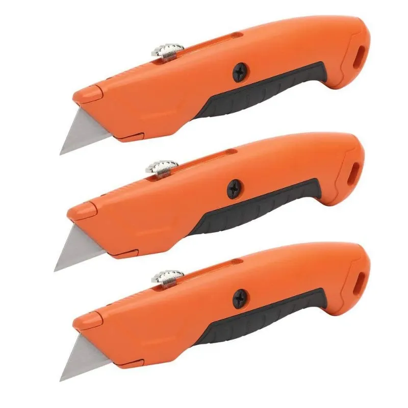 Cuchillo de utilidad retráctil con mango de goma y hoja de bloqueo de 3 posiciones