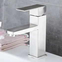 Grifo de baño, grifo monomando de acero inoxidable para agua fría y caliente, incluye 2 mangueras, grifo 