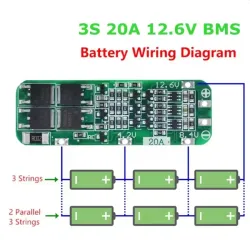 🔋BMS 3S 20A (12.6 V – 13 V)para baterías de litio 18650 