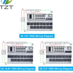 ⚡ BMS 3S/4S/5S 100A para baterías de Litio – Placa de protección con balance automático (12V / 16.8V / 21V)