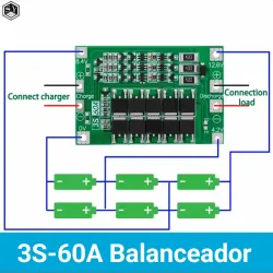 🔋BMS 3S 60A (12,6V) Balanceador para baterías de litio 18650 