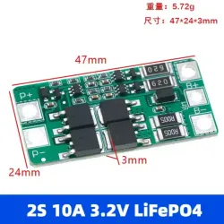 ⚡ BMS LiFePO4-2S 10A Balanceado (6.4V / 7.3V)