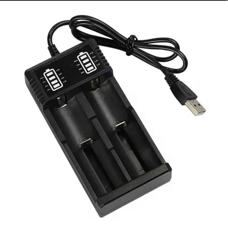 🔋 Cargador USB de Doble Ranura para Baterías de Litio 18650 / 18500 / 18350 / 14650 / 16650 / 16340 / 14500 / 10440