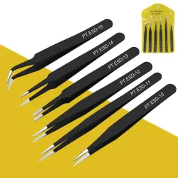 ✨ Juego de 6 Pinzas Antiestáticas de Acero Inoxidable 