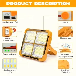 ☀️ Lámpara Solar Portátil LED recargable y Power Bank 
