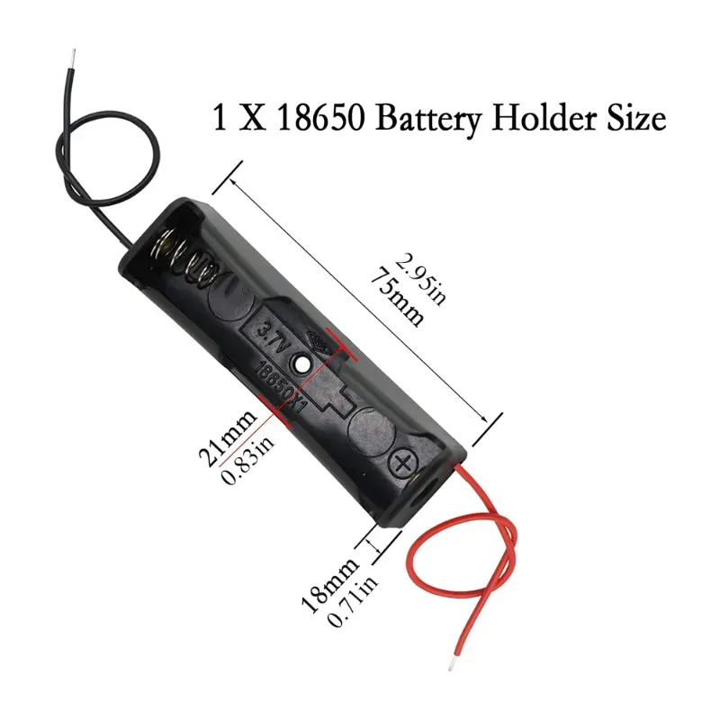 🔋 Portapilas 18650 con Cables – Caja de Batería Plástica para Proyectos