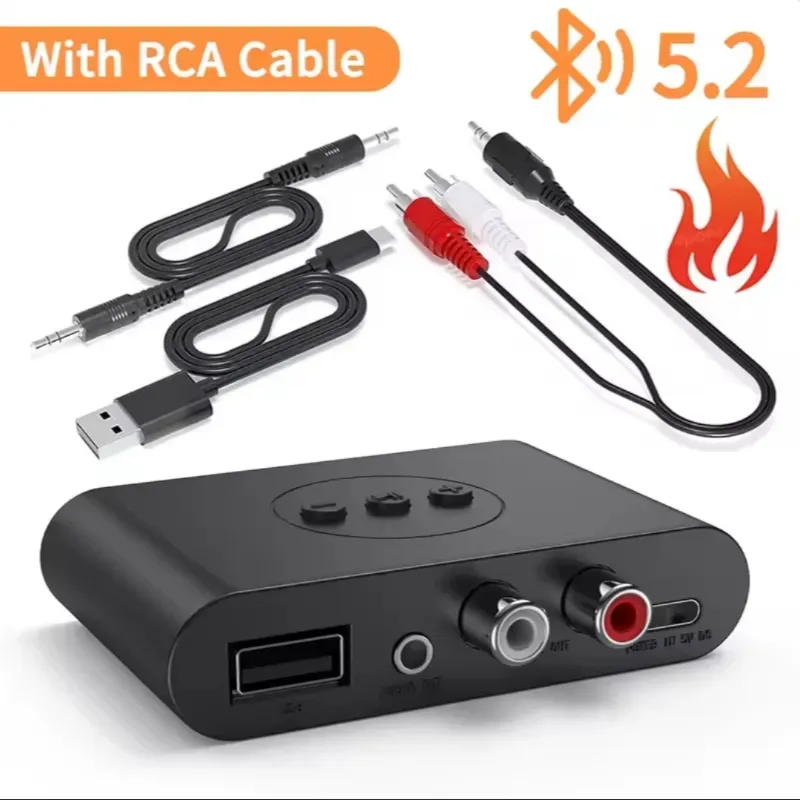 🎶 Receptor de Audio Bluetooth 5.3 – Adaptador Estéreo Inalámbrico RCA / AUX / USB