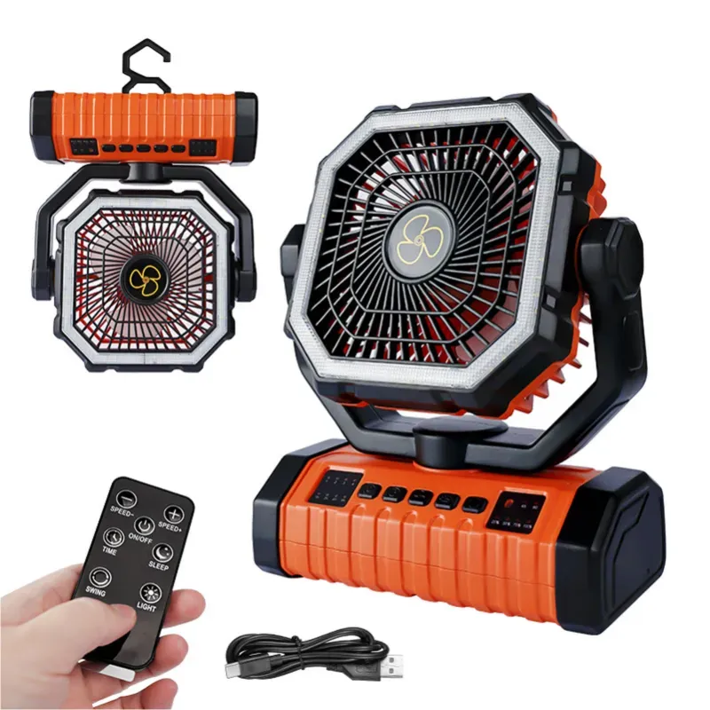 🔄Ventilador Recargable 20 000 mAh con Luz LED y Gancho Giratorio 360