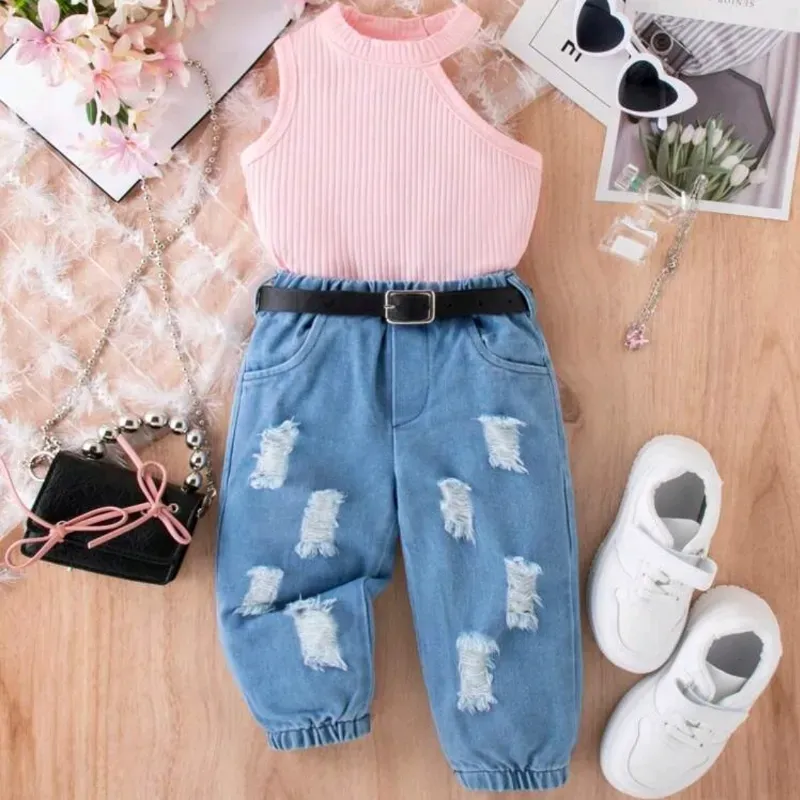 Conjunto  de jeans + top Rosa