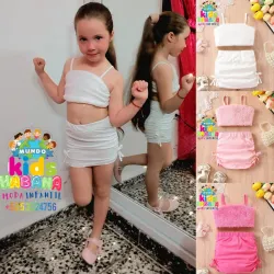 Conjunto  de saya corrugada + top peluche