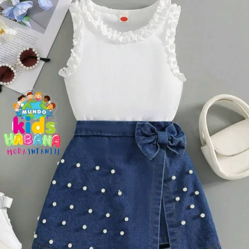 Conjunto de saya short mezclilla 