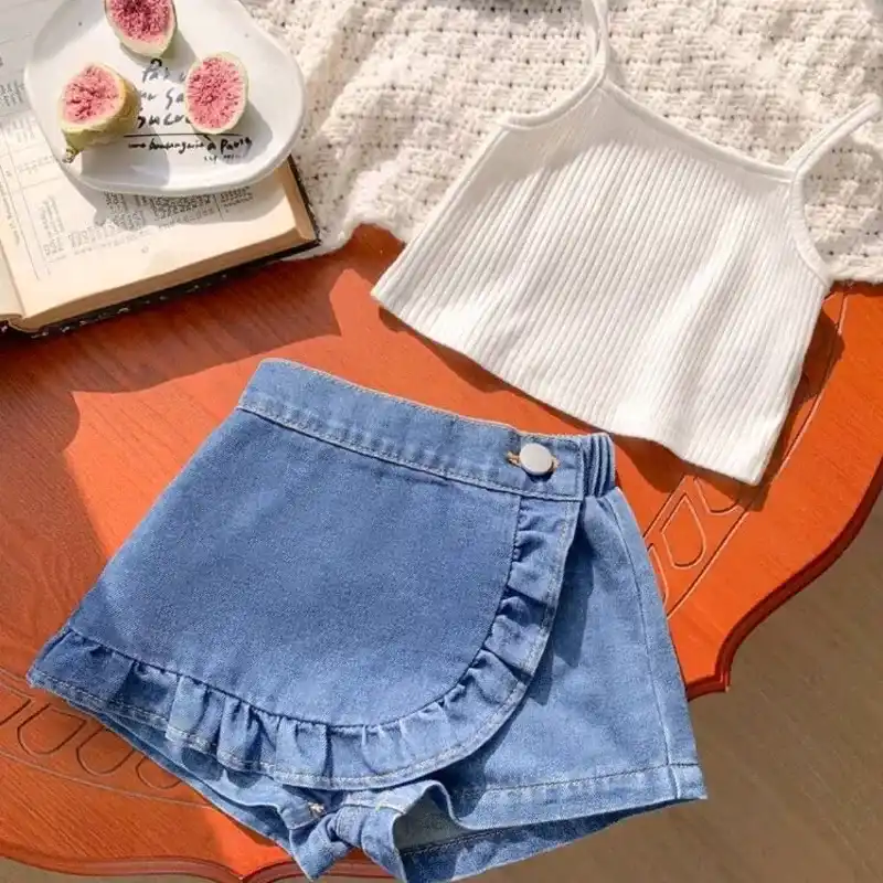 Conjunto  de saya short mezclilla 