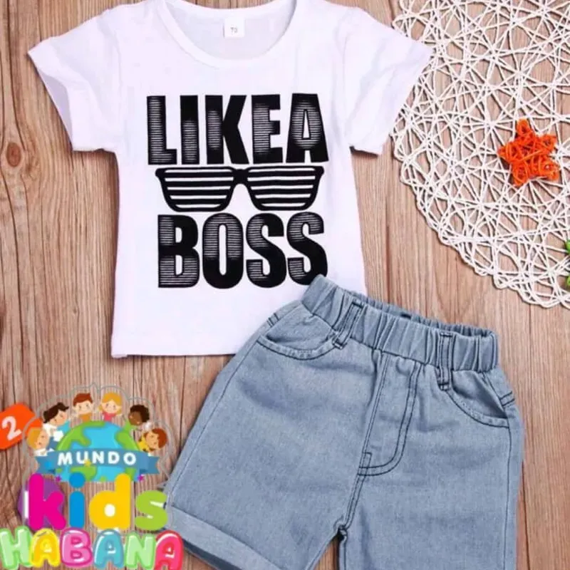 Conjunto  de short mezclilla + pullover blanco