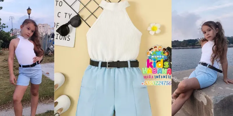 Conjunto  de short + top + cinto