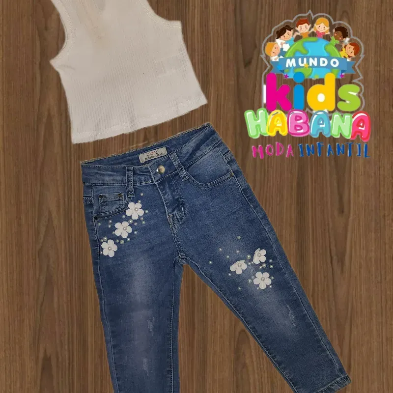 Jeans de niña + top blanco