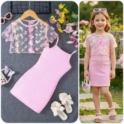 Vestido rosa + top mariposas