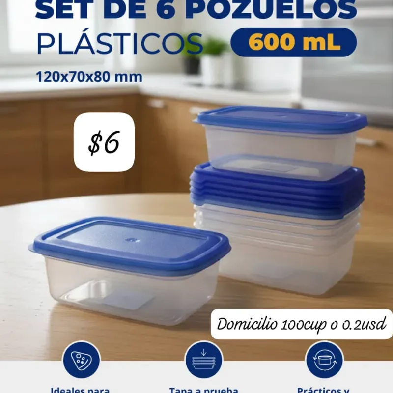 Set de 6 pozuelos plasticos 600 ml