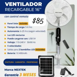 Ventilador recargable con panel