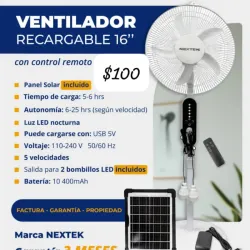 Ventilador recargable con panel