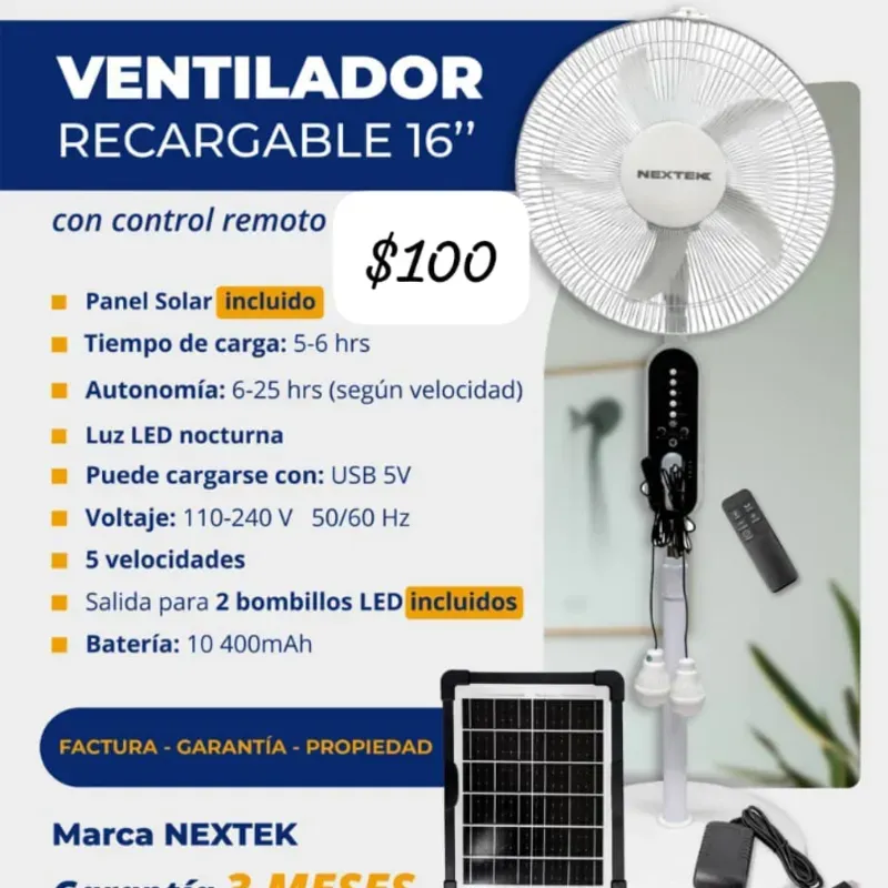 Ventilador recargable con panel