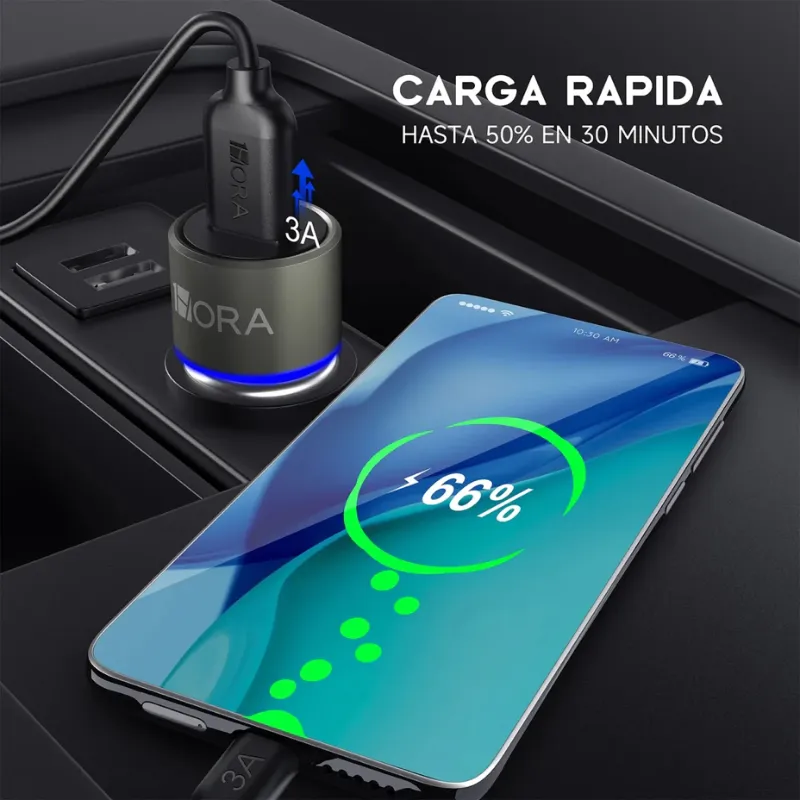 Cargador para Auto 18w Rápida 1Hora Con Cable Tipo C
