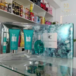 Set Aguamarina Perfume, colonia de bolso, crema y gel de baño
