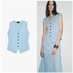 Zara Light Blue V-Neck Top