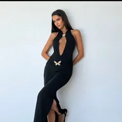 Vestido color negro detalla mariposas 