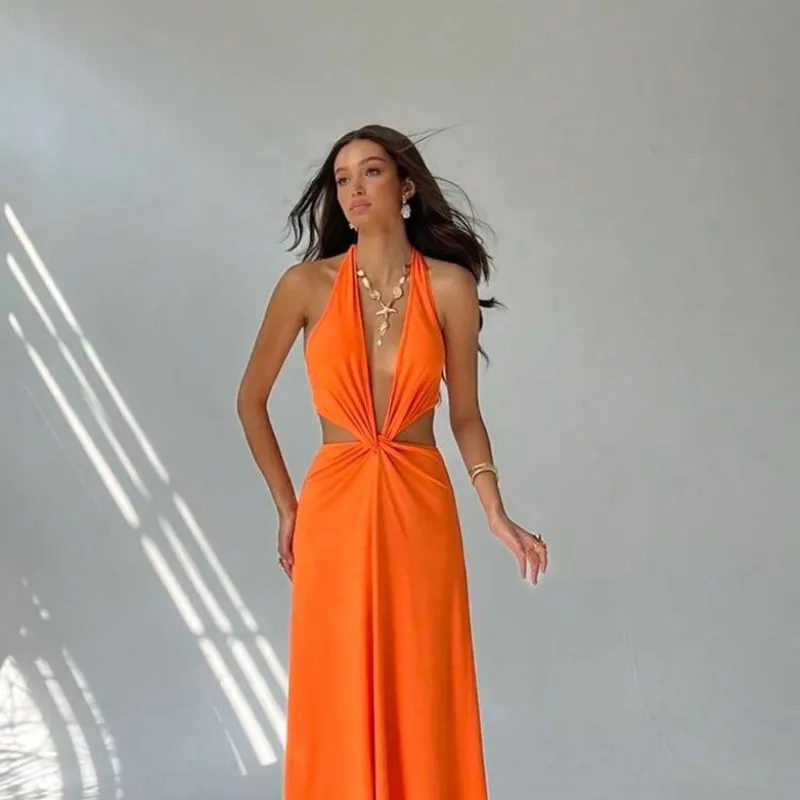 Vestido naranja largo 