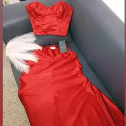 Cjnto bustier y saya larga corte sirena