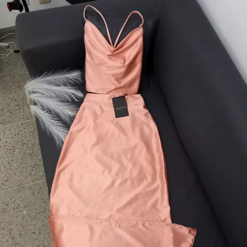 Cjnto elegante top drapeado saya larga 