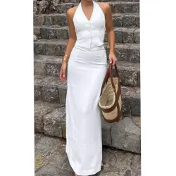 Conjunto chaleco y saya larga 
