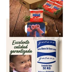 Saco de Arroz importado 50 kg y caja de pollo de 40 libras