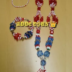 Juego de collar y idde cabecero de Shango con camino de yemayá Agana 