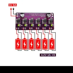 Módulo Cargador 6×18650 – Placa de Carga para Baterías de Litio 4.2V 1A por Canal |