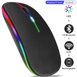 Mouse inalámbrico recargable 3 en 1 Bluetooth + USB + cable | portátil para PC, tablet y TV