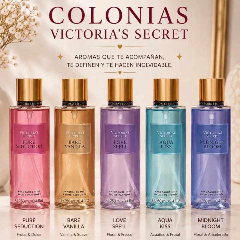 Colonias Love Spell-Agua kiss-Bare Vainilla-Pure seduction-Midnight bloom
