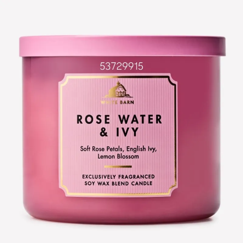 ROSE WATER & IVY Vela aromática de 3 mechas 411g