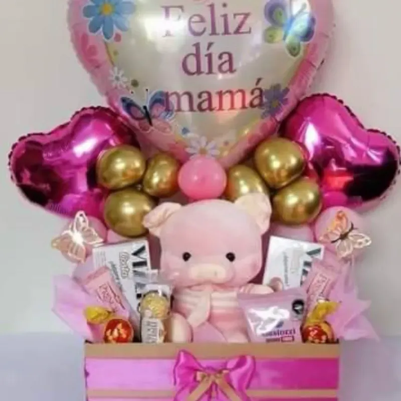 Peluche, globos y chocolates